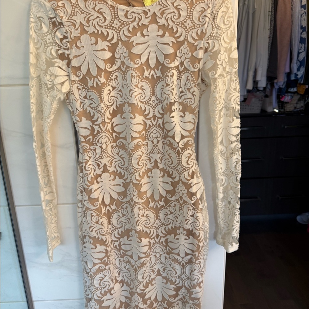 H&M Cream Long Sleeve Bodycon Dress